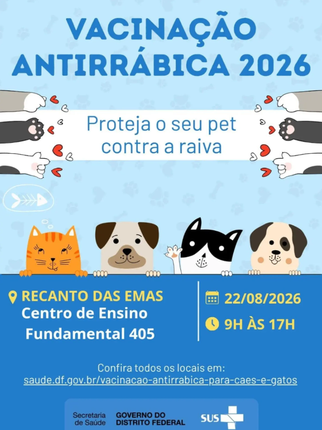 DF amplia vacinação gratuita contra a raiva para cães e gatos
