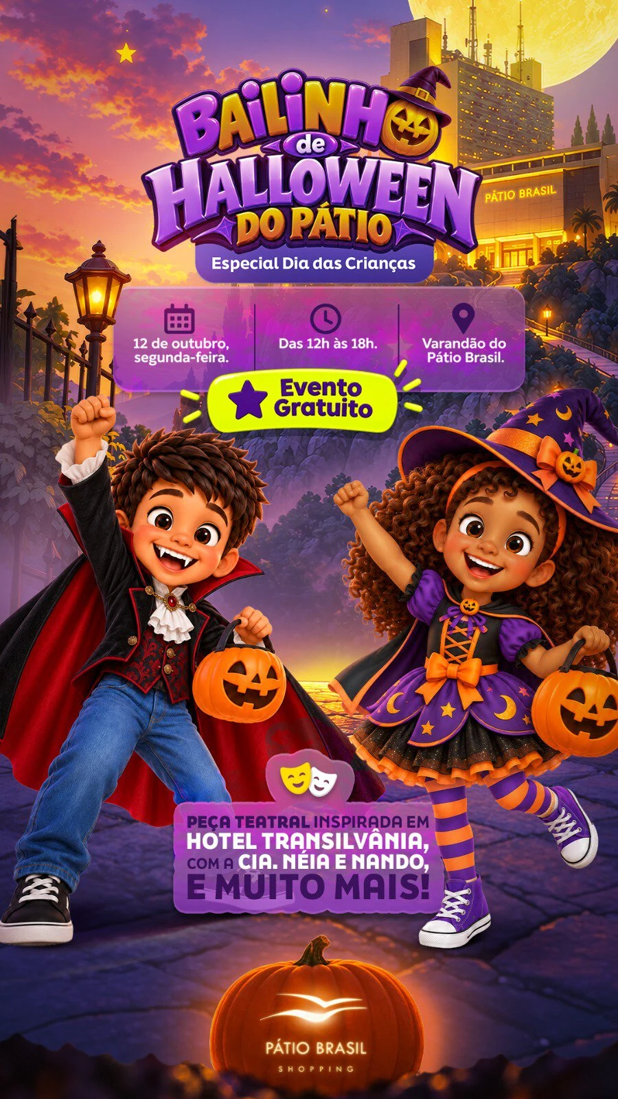 Dia das Crianças do Pátio Brasil terá Bailinho Especial de Halloween 