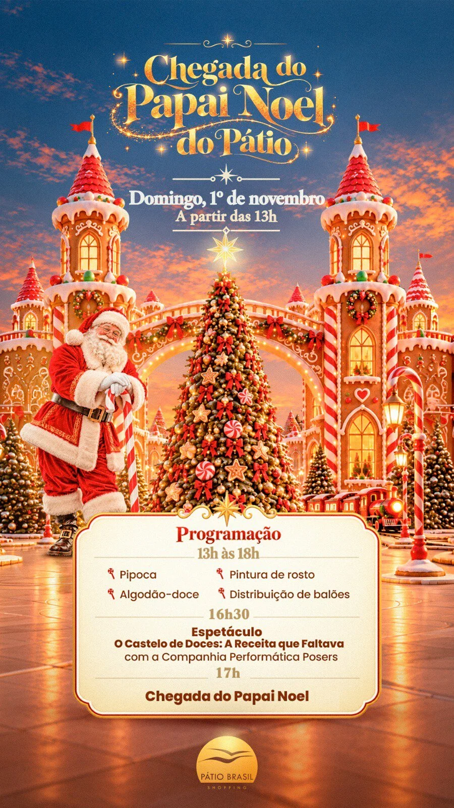 Chegada do Papai Noel do Pátio Brasil Shopping em 1º de novembro